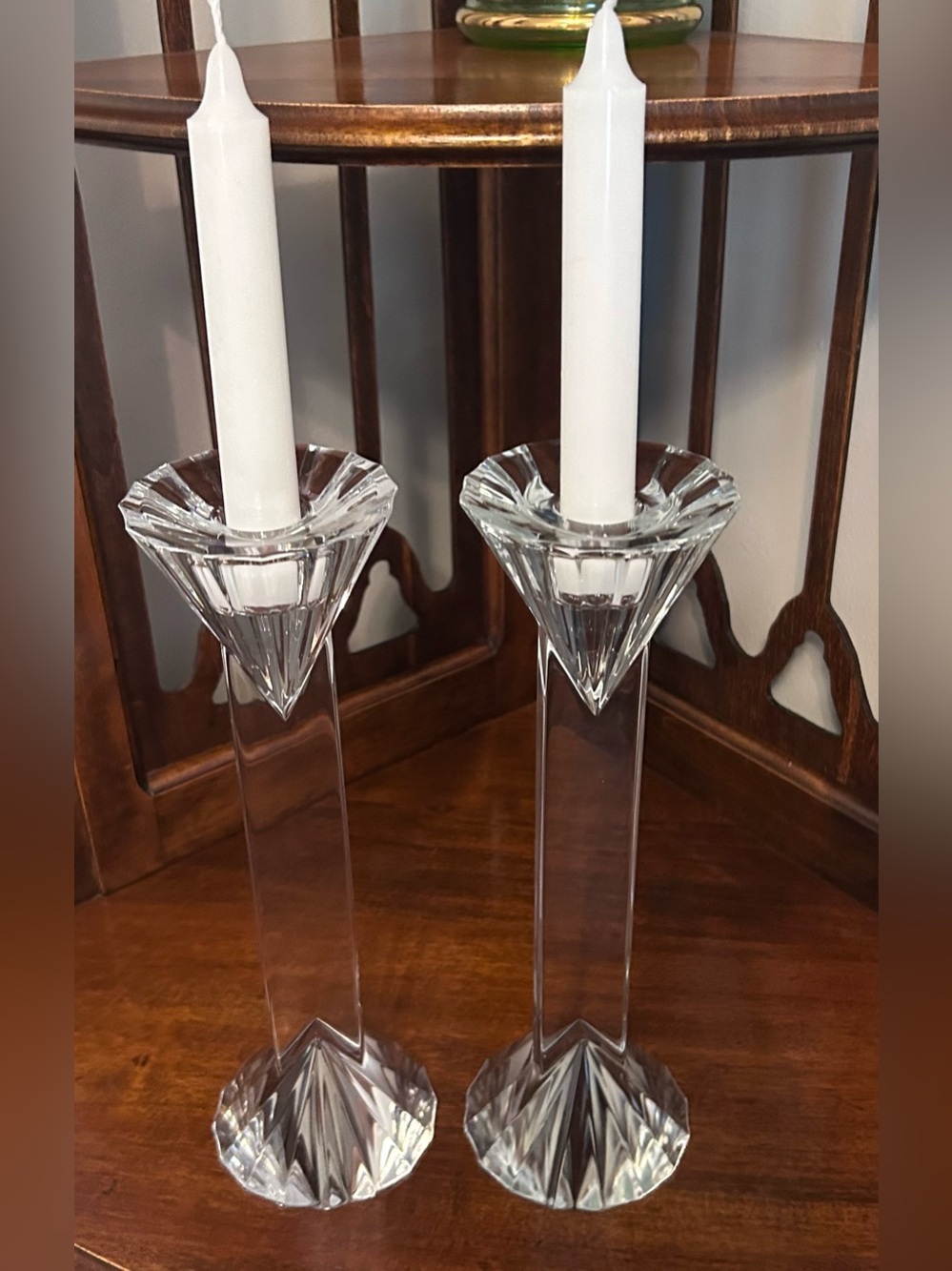 Crystal Candlesticks Art Deco Style 
Pair 10”